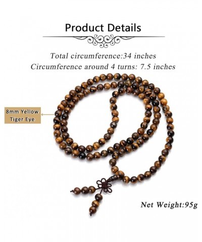 Tibetan 6mm 8mm 108 Natural Tiger Eye Gemstone Beads Prayer Mala Bracelet Necklace 8mm Beads $11.00 Necklaces