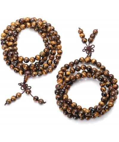 Tibetan 6mm 8mm 108 Natural Tiger Eye Gemstone Beads Prayer Mala Bracelet Necklace 8mm Beads $11.00 Necklaces