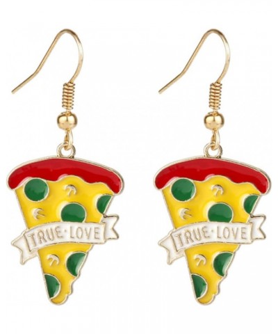 Pizza Earrings for Women Girls Cute Enemal Gold Plated Miniature Food Pizza Slice "True Love" Dangle Drop Whimsical Charm Ear...