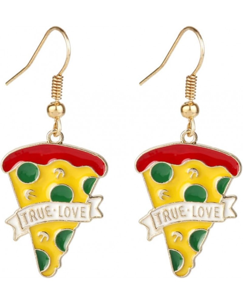 Pizza Earrings for Women Girls Cute Enemal Gold Plated Miniature Food Pizza Slice "True Love" Dangle Drop Whimsical Charm Ear...