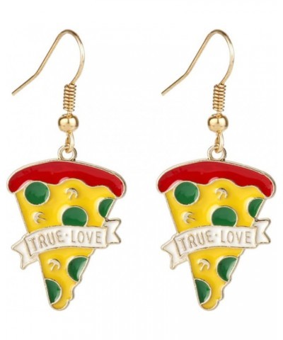 Pizza Earrings for Women Girls Cute Enemal Gold Plated Miniature Food Pizza Slice "True Love" Dangle Drop Whimsical Charm Ear...