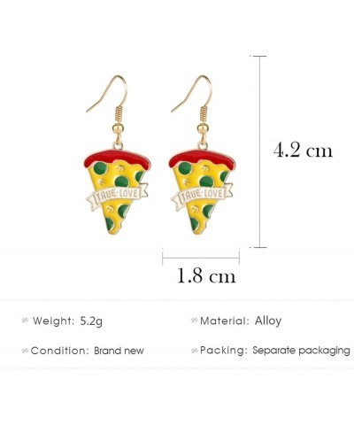 Pizza Earrings for Women Girls Cute Enemal Gold Plated Miniature Food Pizza Slice "True Love" Dangle Drop Whimsical Charm Ear...