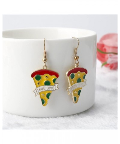 Pizza Earrings for Women Girls Cute Enemal Gold Plated Miniature Food Pizza Slice "True Love" Dangle Drop Whimsical Charm Ear...