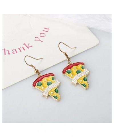 Pizza Earrings for Women Girls Cute Enemal Gold Plated Miniature Food Pizza Slice "True Love" Dangle Drop Whimsical Charm Ear...