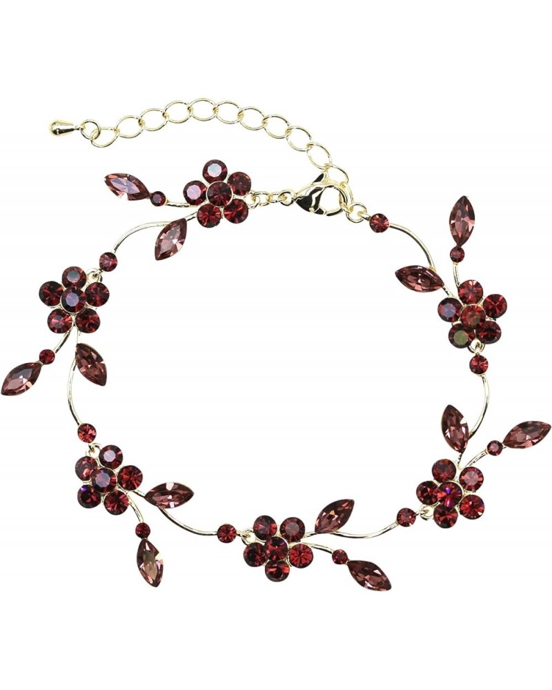 Gorgeous Rhinestone Crystal Floral Necklace Earrings Set Burgundy / gold plated / Matching Bracelet $23.43 Jewelry Sets