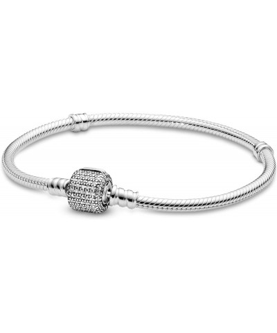 Moments Sparkling Pavé Clasp Snake Chain Bracelet - Compatible Moments Charms - Sterling Silver Charm Bracelet for Women - Gi...