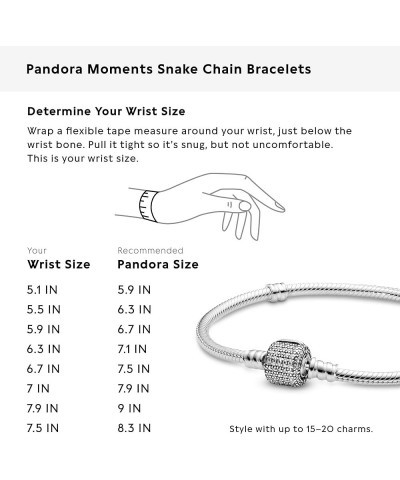 Moments Sparkling Pavé Clasp Snake Chain Bracelet - Compatible Moments Charms - Sterling Silver Charm Bracelet for Women - Gi...