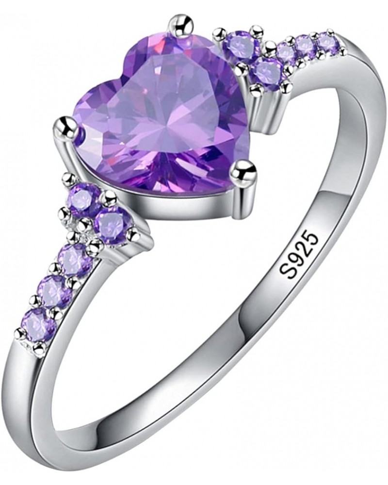 Women Heart Shaped Purple Zircon Ring Bride Wedding Band Engagement Ring Party Jewelry (Purple, 7) Purple,Turquoise 8 $6.06 R...