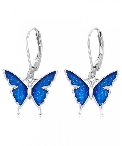 Butterfly Earrings 925 Sterling Silver Hypoallergenic Leverback Earrings Butterfly Dangle Earrings Blue Butterfly Jewelry Gif...