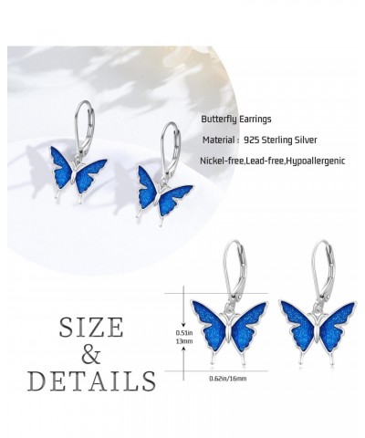 Butterfly Earrings 925 Sterling Silver Hypoallergenic Leverback Earrings Butterfly Dangle Earrings Blue Butterfly Jewelry Gif...