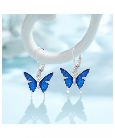 Butterfly Earrings 925 Sterling Silver Hypoallergenic Leverback Earrings Butterfly Dangle Earrings Blue Butterfly Jewelry Gif...