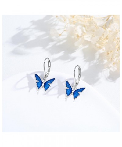 Butterfly Earrings 925 Sterling Silver Hypoallergenic Leverback Earrings Butterfly Dangle Earrings Blue Butterfly Jewelry Gif...