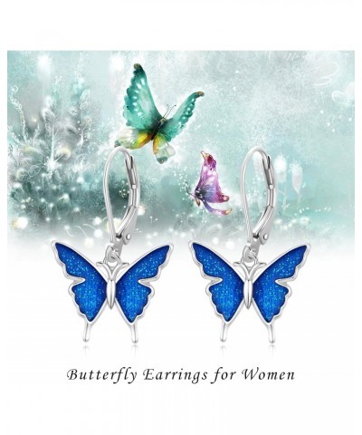 Butterfly Earrings 925 Sterling Silver Hypoallergenic Leverback Earrings Butterfly Dangle Earrings Blue Butterfly Jewelry Gif...