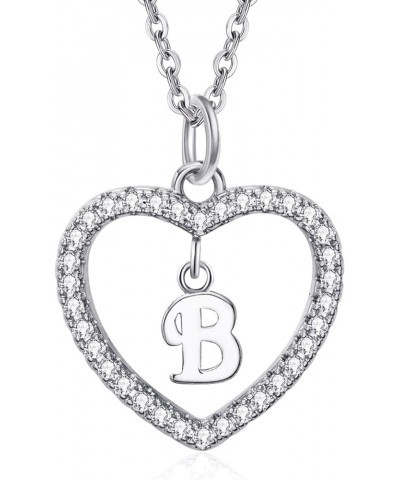 Initial Heart Necklace for Women CZ Heart Letter A-Z Name Alphabet Pendant Necklace Valentine's Day gift Sliver Plated B $9.3...