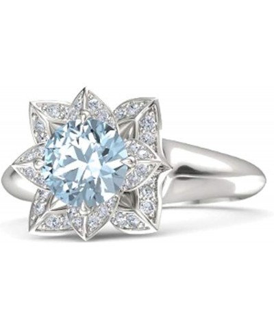 Created Round Cut Aquamarine 925 Sterling Silver 14K Gold Finish Engagement Wedding Lotus Flower Ring For Women White 12 $40....