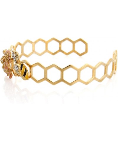 Epoxy Honeybee and Flower Ring Plated Brass Adjustable Size Bangle_Gold $11.50 Rings