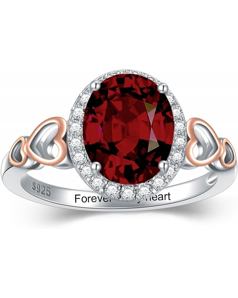 925 Sterling Silver Red Garnet Engagement Ring for Women 10mm * 8mm Oval Cut Garnet with Personalized Name Ring Garnet Ring-P...