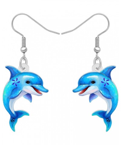 Acrylic Cute Dolphin Earrings Dangle Drop Cartoon Fish Sea Ocean Animals Jewelry for Women Girls Kids Gifts Decor Charms Blue...