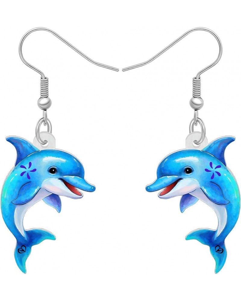 Acrylic Cute Dolphin Earrings Dangle Drop Cartoon Fish Sea Ocean Animals Jewelry for Women Girls Kids Gifts Decor Charms Blue...