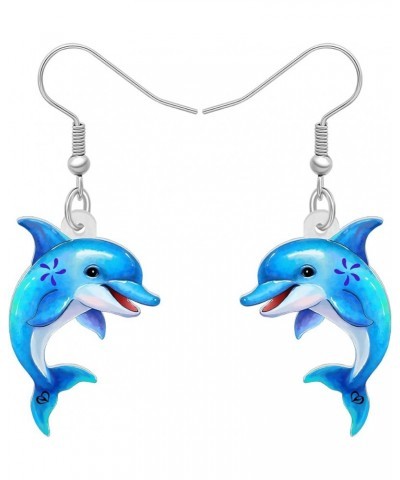 Acrylic Cute Dolphin Earrings Dangle Drop Cartoon Fish Sea Ocean Animals Jewelry for Women Girls Kids Gifts Decor Charms Blue...