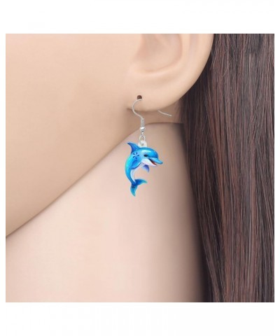 Acrylic Cute Dolphin Earrings Dangle Drop Cartoon Fish Sea Ocean Animals Jewelry for Women Girls Kids Gifts Decor Charms Blue...