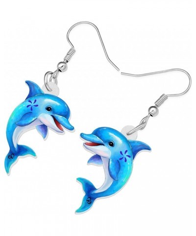 Acrylic Cute Dolphin Earrings Dangle Drop Cartoon Fish Sea Ocean Animals Jewelry for Women Girls Kids Gifts Decor Charms Blue...