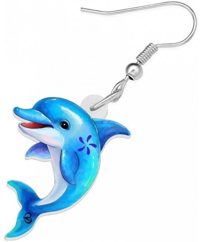 Acrylic Cute Dolphin Earrings Dangle Drop Cartoon Fish Sea Ocean Animals Jewelry for Women Girls Kids Gifts Decor Charms Blue...