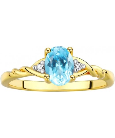 Yellow Gold Plated Silver Classic Birthstone Ring - 7X5MM Oval Gemstone & Diamonds - Women's Jewelry, Sizes 5-10 Blue Topaz G...