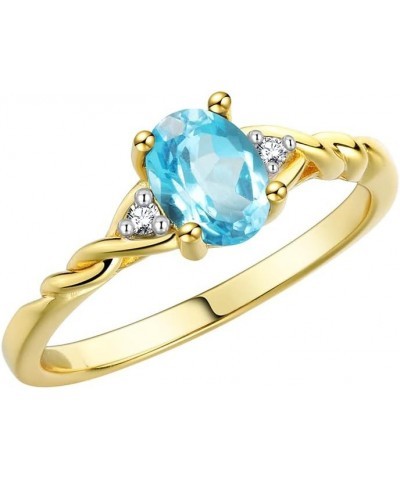 Yellow Gold Plated Silver Classic Birthstone Ring - 7X5MM Oval Gemstone & Diamonds - Women's Jewelry, Sizes 5-10 Blue Topaz G...