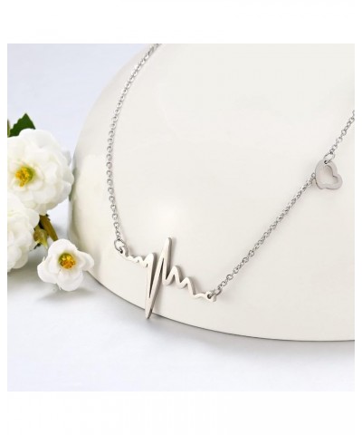 Hanreshe Heartbeat Necklace Stainless Steel Electrocardiogram Pendants Heart Necklace for Nurse Doctor Graduate Student Women...