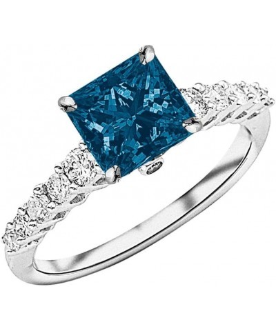 0.95 Carat t.w 14K White Gold Classic Prong Set Side Stone Diamond Engagement Ring w/a 0.5 Carat Princess Cut Blue Diamond He...