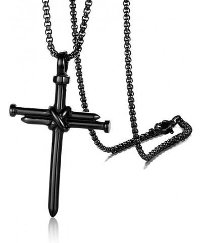 Big Nail Cross Necklace for Men 316L Stainless Steel Christian Pendant Lords Prayer Jewelry 24 Inches Rolo Chain 18k Black Go...