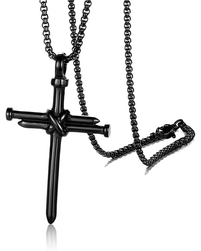 Big Nail Cross Necklace for Men 316L Stainless Steel Christian Pendant Lords Prayer Jewelry 24 Inches Rolo Chain 18k Black Go...