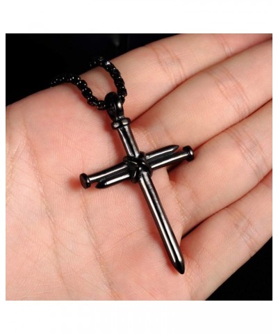 Big Nail Cross Necklace for Men 316L Stainless Steel Christian Pendant Lords Prayer Jewelry 24 Inches Rolo Chain 18k Black Go...