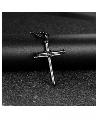 Big Nail Cross Necklace for Men 316L Stainless Steel Christian Pendant Lords Prayer Jewelry 24 Inches Rolo Chain 18k Black Go...