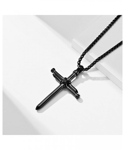 Big Nail Cross Necklace for Men 316L Stainless Steel Christian Pendant Lords Prayer Jewelry 24 Inches Rolo Chain 18k Black Go...