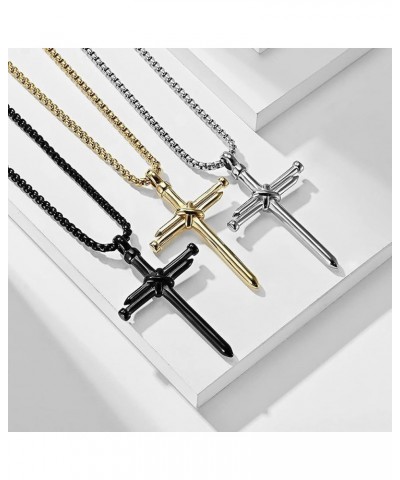 Big Nail Cross Necklace for Men 316L Stainless Steel Christian Pendant Lords Prayer Jewelry 24 Inches Rolo Chain 18k Black Go...