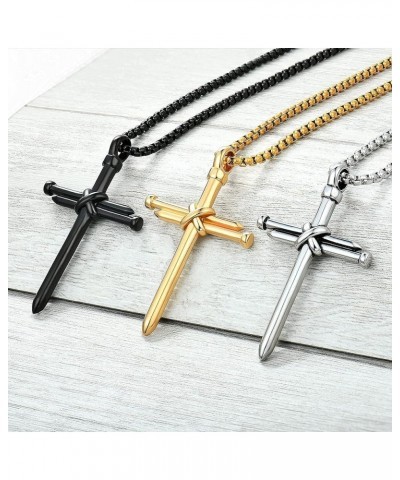 Big Nail Cross Necklace for Men 316L Stainless Steel Christian Pendant Lords Prayer Jewelry 24 Inches Rolo Chain 18k Black Go...