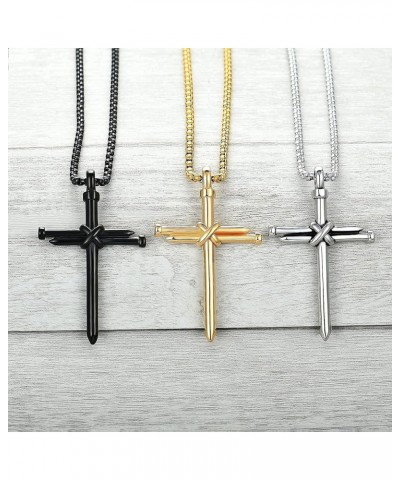 Big Nail Cross Necklace for Men 316L Stainless Steel Christian Pendant Lords Prayer Jewelry 24 Inches Rolo Chain 18k Black Go...