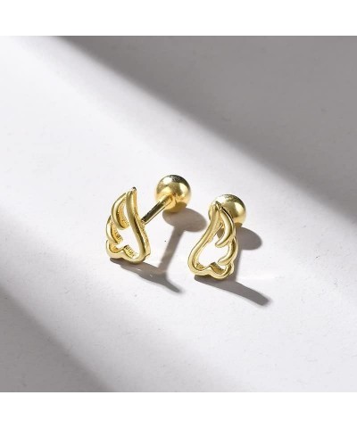 Cute Angel Wing Stud Earring Cartilage Tiny Barbell Stud Earrings for Women Girls 925 Silver 20g Screw Back Dainty Mini Hypoa...