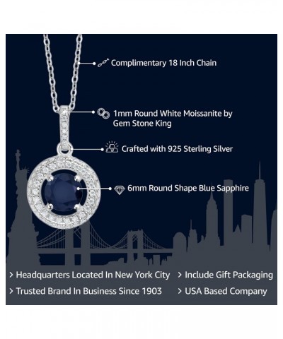 925 Sterling Silver Round Blue Sapphire and White Moissanite Pendant Necklace For Women (1.35 Cttw, Gemstone Birthstone, with...