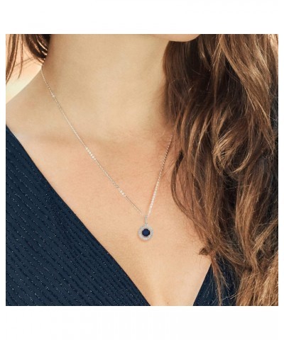 925 Sterling Silver Round Blue Sapphire and White Moissanite Pendant Necklace For Women (1.35 Cttw, Gemstone Birthstone, with...