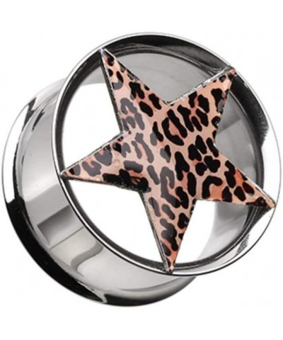 Leopard Star Hollow Double Flared Steel Ear Gauge Plug 7/8" (22mm), Brown $12.18 Body Jewelry