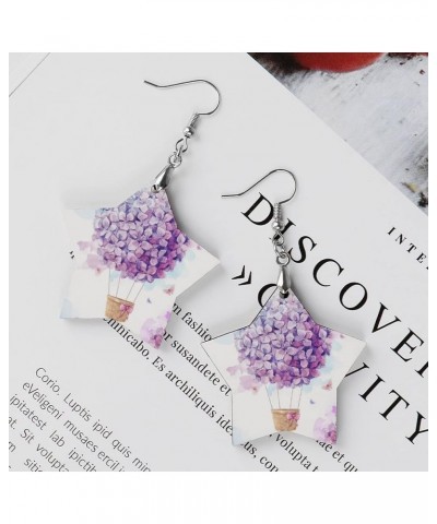 Round Wooden Dangle Earrings Lightweight Earrings For Women Ladies Girl 2.8 x 1.6 inch (Star) Multi 11 $7.79 Earrings