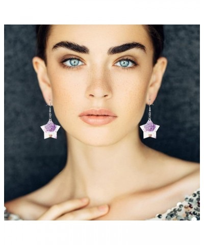 Round Wooden Dangle Earrings Lightweight Earrings For Women Ladies Girl 2.8 x 1.6 inch (Star) Multi 11 $7.79 Earrings