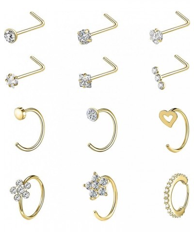 12PCS 20G 18G Nose Piercing Kit Nose Rings Hoops Surgical Steel L Shape Nose Studs for Nose Rings for Women Silver Gold Nose ...