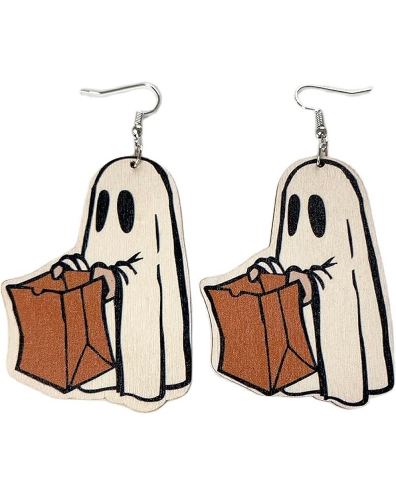 Cute Cartoon Halloween Theme Earrings Ghost Pumpkin Wooden Dangle Earrings Creative Jewelry for Halloween Party Exaggeration ...