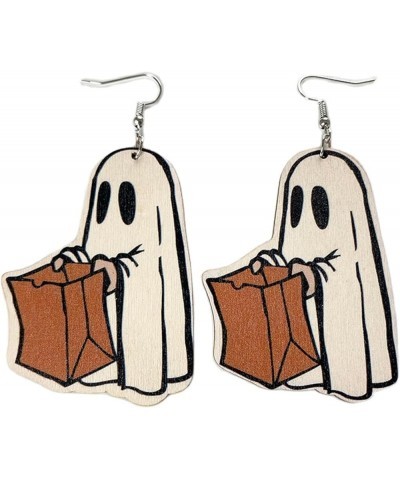 Cute Cartoon Halloween Theme Earrings Ghost Pumpkin Wooden Dangle Earrings Creative Jewelry for Halloween Party Exaggeration ...