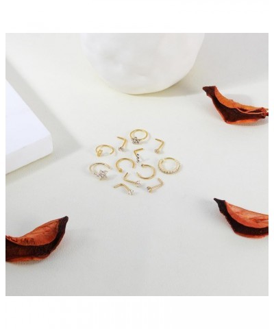 12PCS 20G 18G Nose Piercing Kit Nose Rings Hoops Surgical Steel L Shape Nose Studs for Nose Rings for Women Silver Gold Nose ...