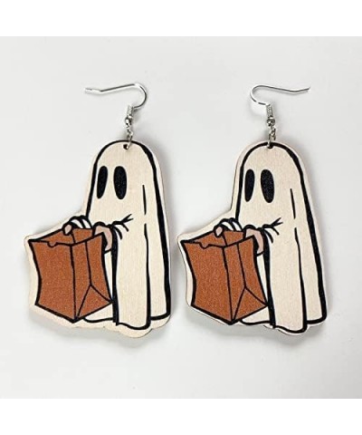 Cute Cartoon Halloween Theme Earrings Ghost Pumpkin Wooden Dangle Earrings Creative Jewelry for Halloween Party Exaggeration ...